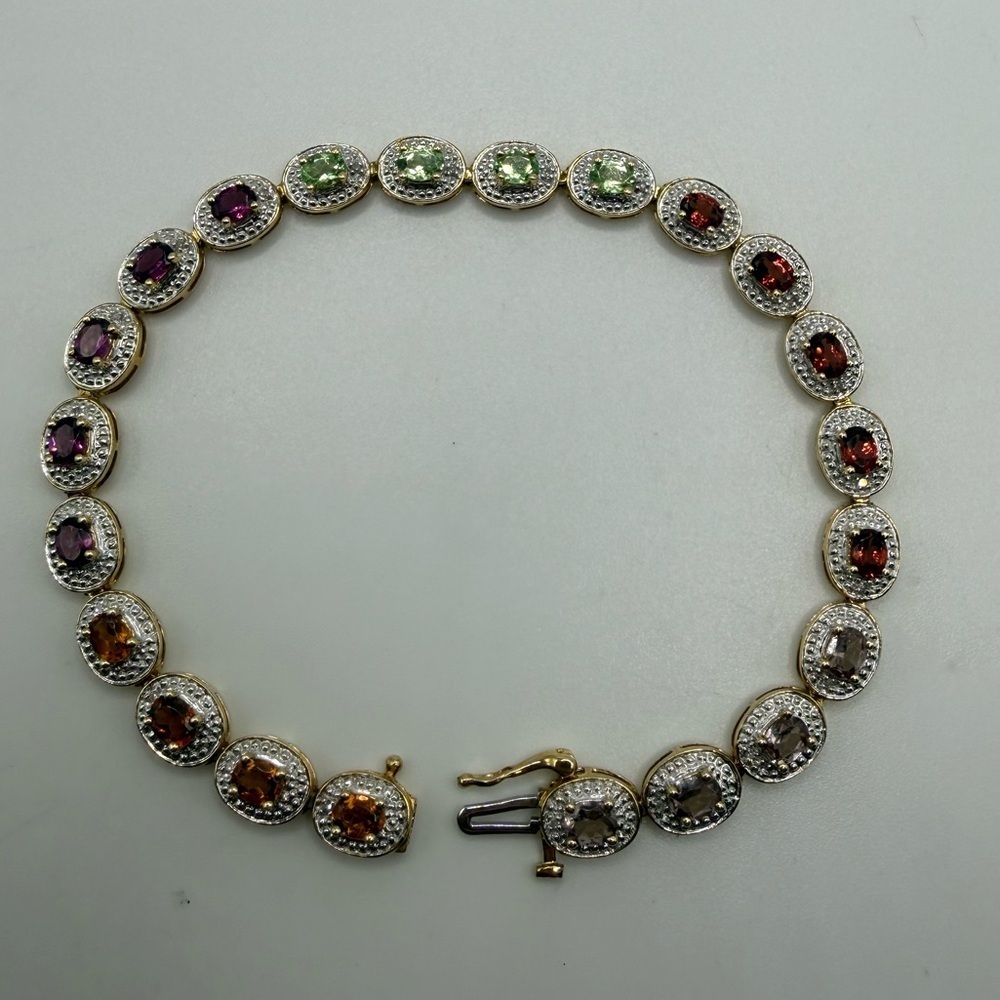 💎 14K Multi-Gemstone Gold Tennis Bracelet 7.25”